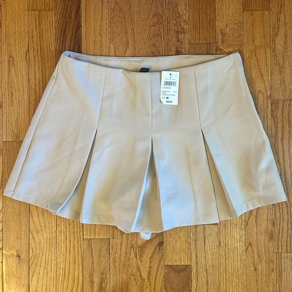 Windsor NEW Pleated Mini Skort Womens M Khaki Skirt High Rise A Line Athletic